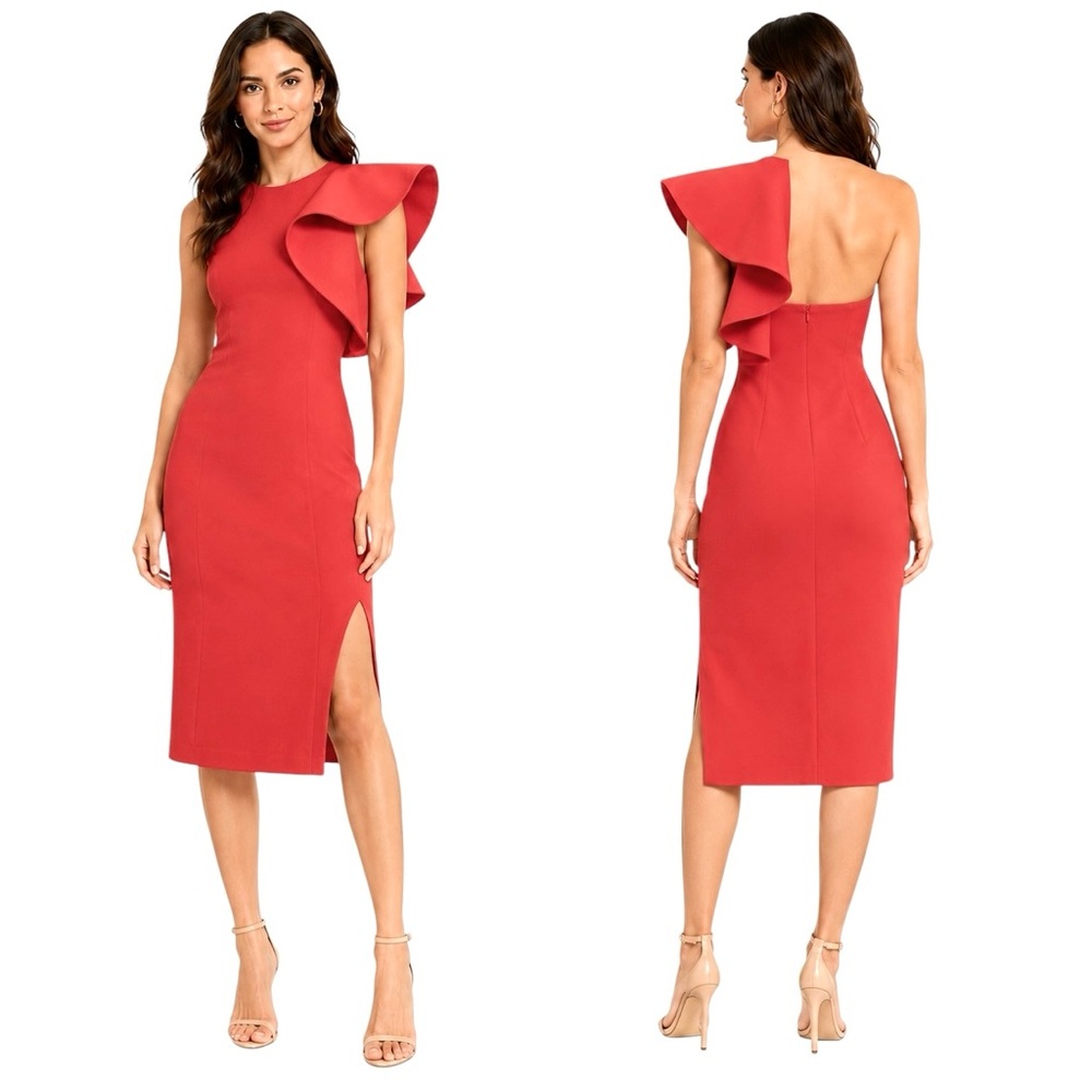 C/MEO One-Shoulder Ruffle Asymmetrical Dress